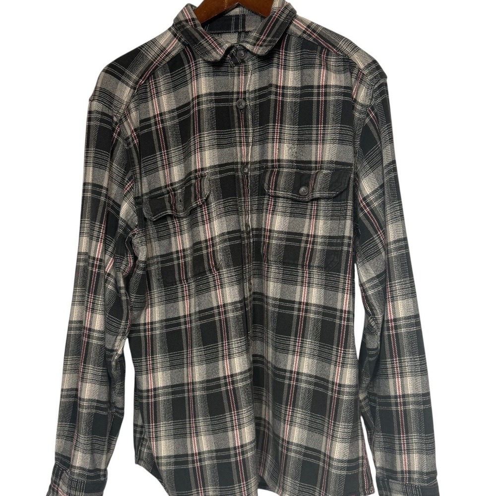 Woolrich Mens Large Plaid Flannel Shirt Long Sleeve Black White Red Button Down